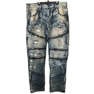 EUC | 🔥Decibel🔥| Denim Distressed Jeans | Blue & White | Zipper | Size: 36/32